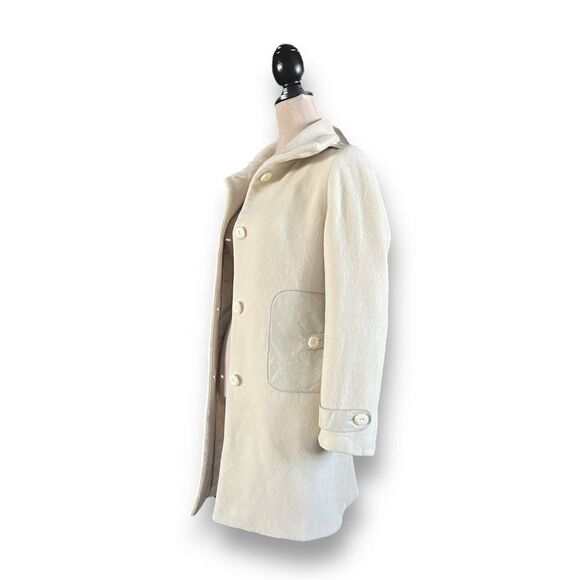 Mackage Wool Mid Length Cream Coloured Pea Coat with Leather Accents, Medium - Picture 7 of 14